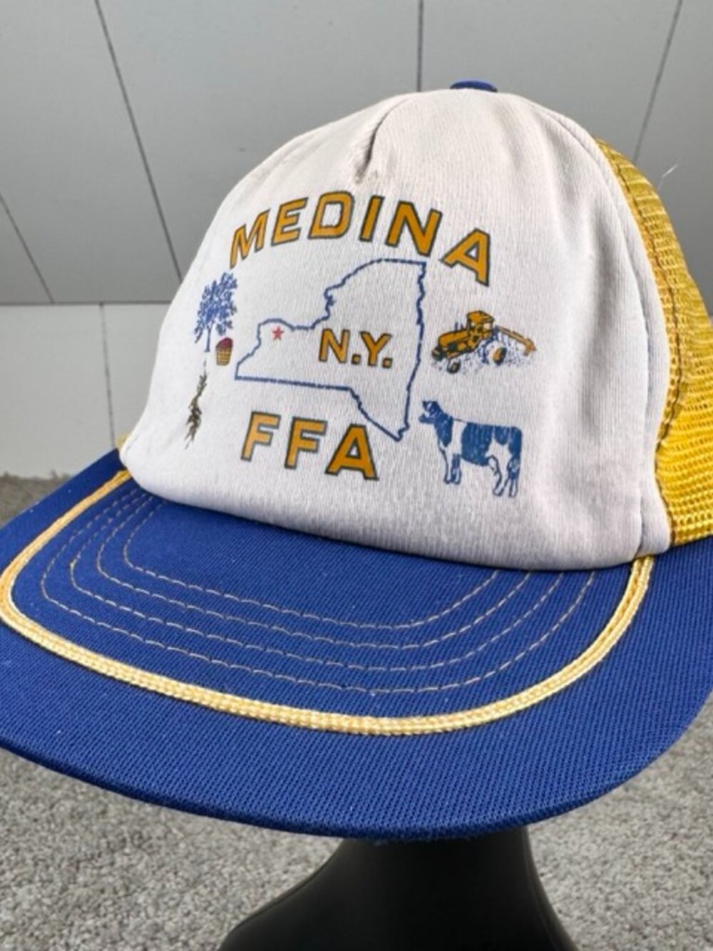 True Vintage 60s 70s SnapBack Medina NY FFA Mesh Hat Farmer Trucker Cap USA